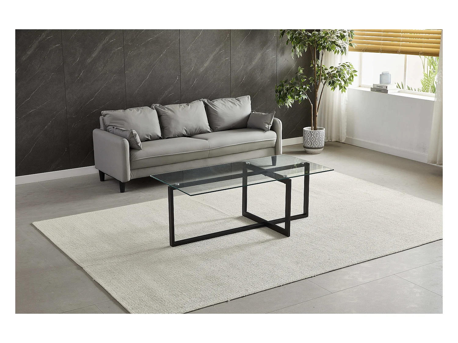Table basse rectangulaire - Verre trempé e transparent - Métal noir - CHIARA