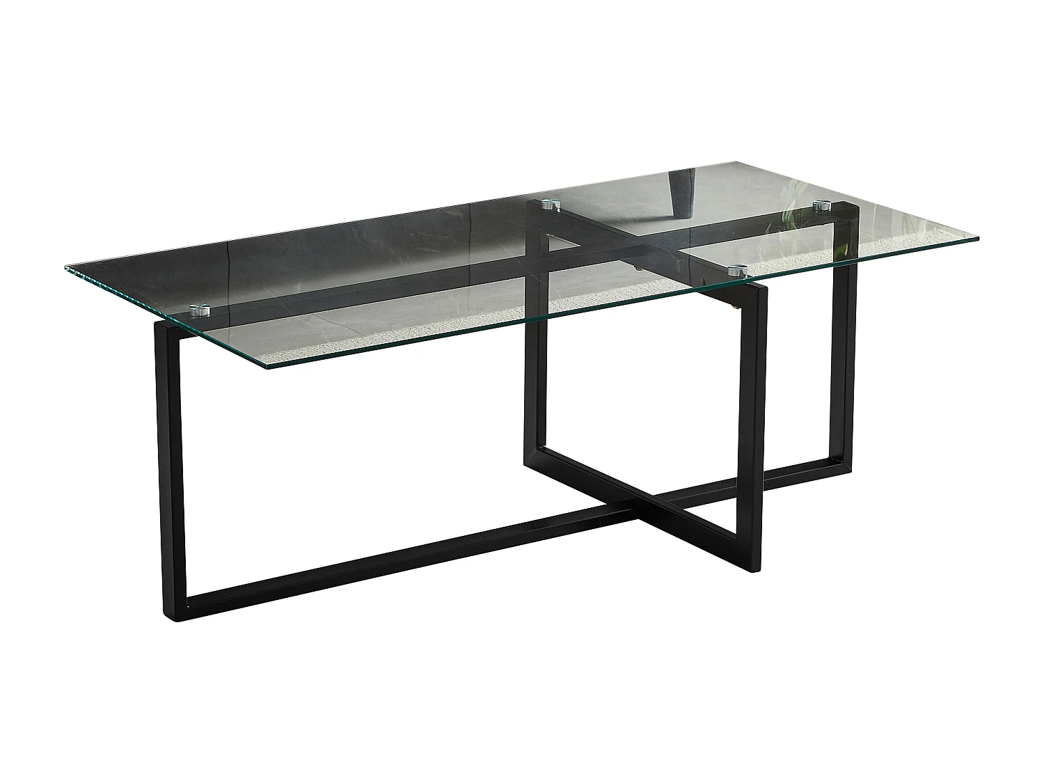 Table basse rectangulaire - Verre trempé transparent - Métal noir - CHIARA