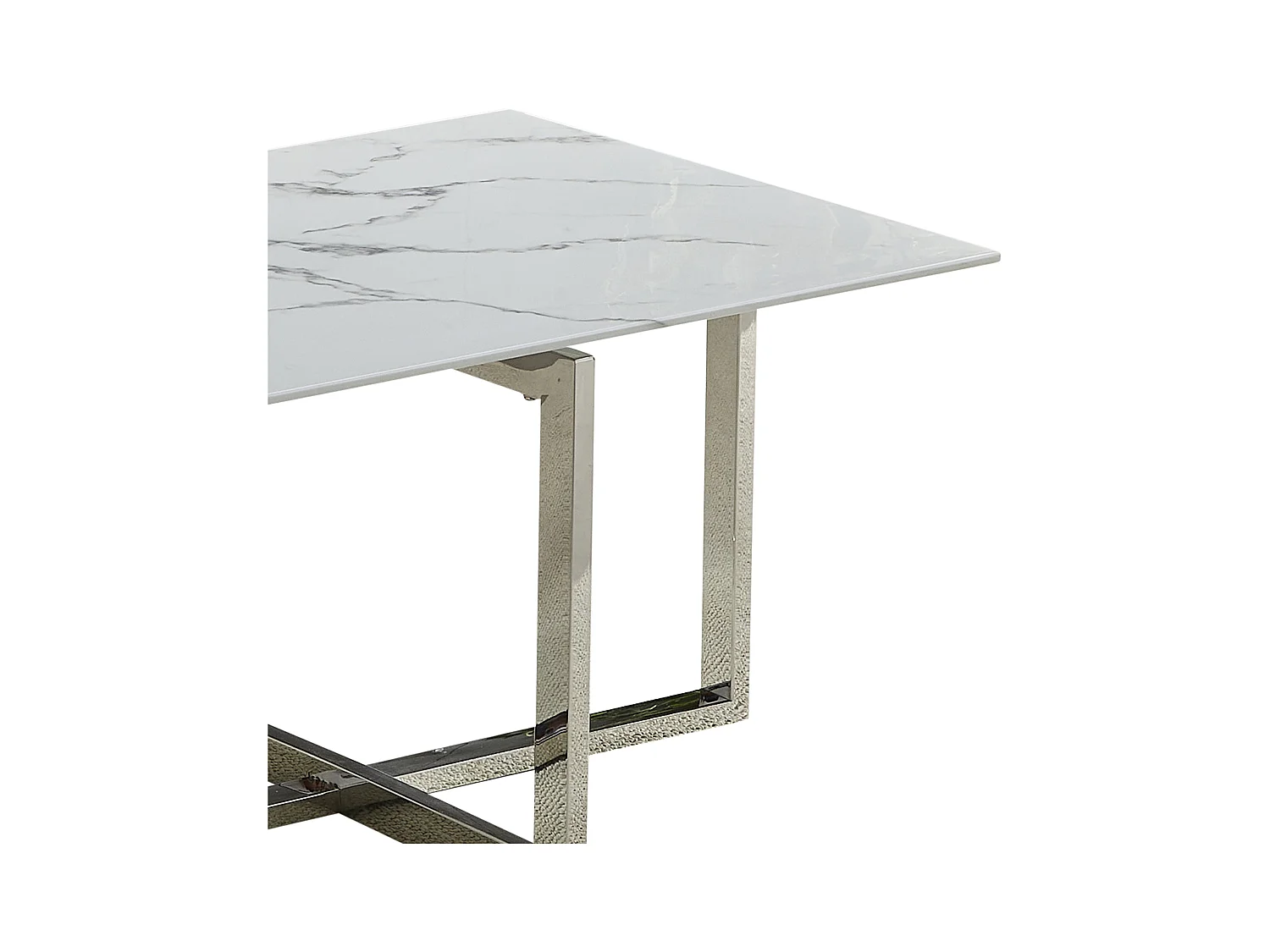 Salontafel rechthoekig - Gehard glas wit marmer - Zilverkleurig metaal