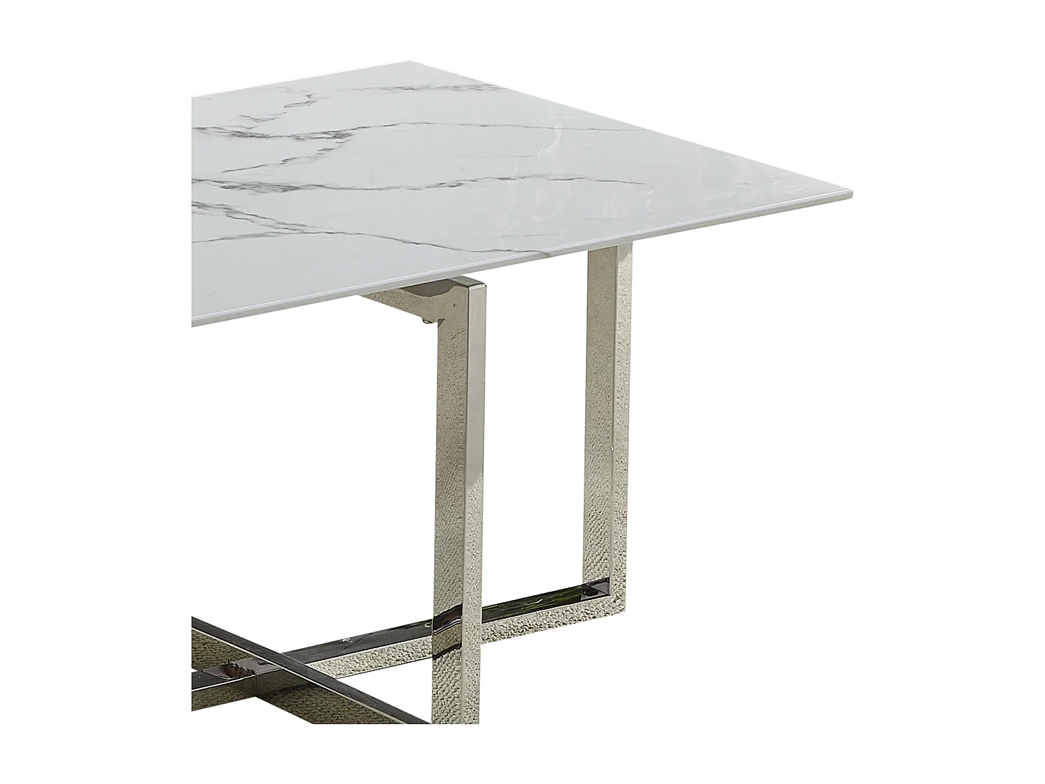 Salontafel rechthoekig - Gehard glas wit marmer - Zilverkleurig metaal