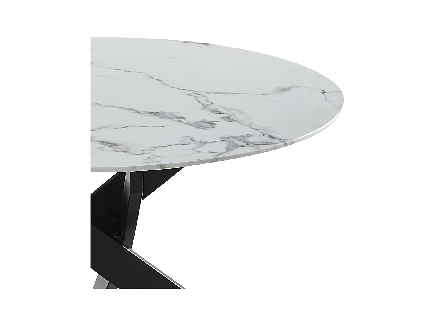 Salontafel rond - Gehard glas wit marmer - Zwart metaal