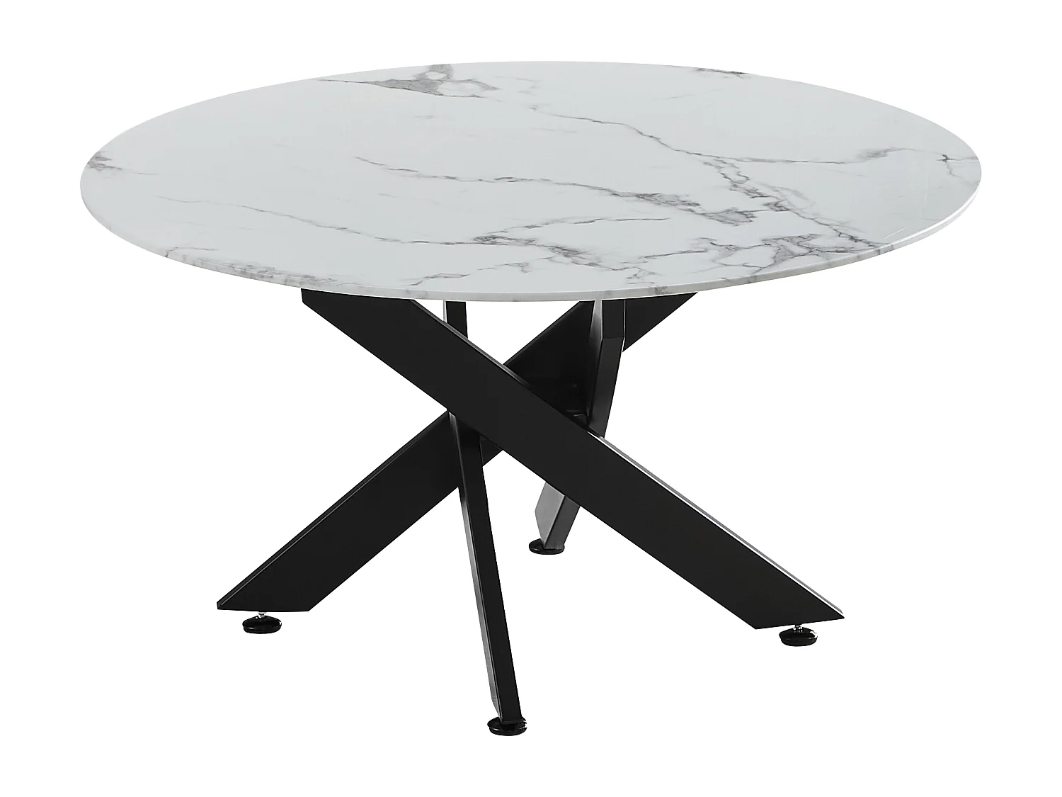 Table basse ronde - Verre trempé effet marbre blanc - Métal noir - CHIARA