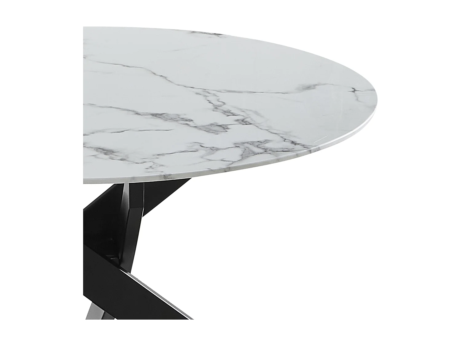 Table basse ronde - Verre trempé effet marbre blanc - Métal noir - CHIARA