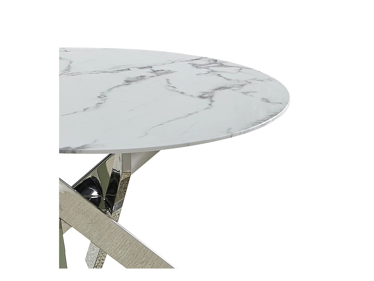 Salontafel rond - Gehard glas wit marmer - Zilverkleurig metaal