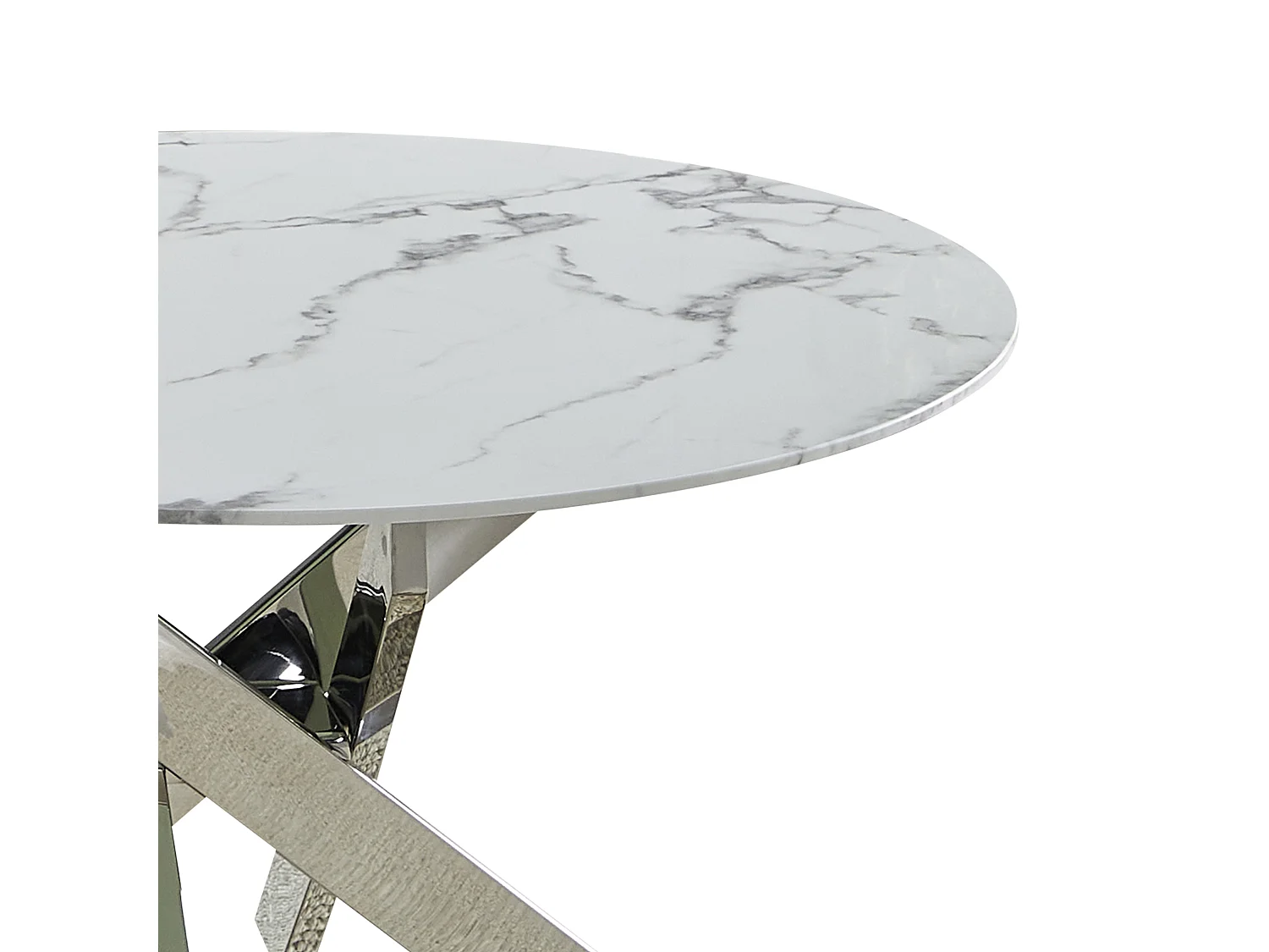 Table basse ronde - Verre trempé effet marbre blanc - Métal argenté - CHIARA