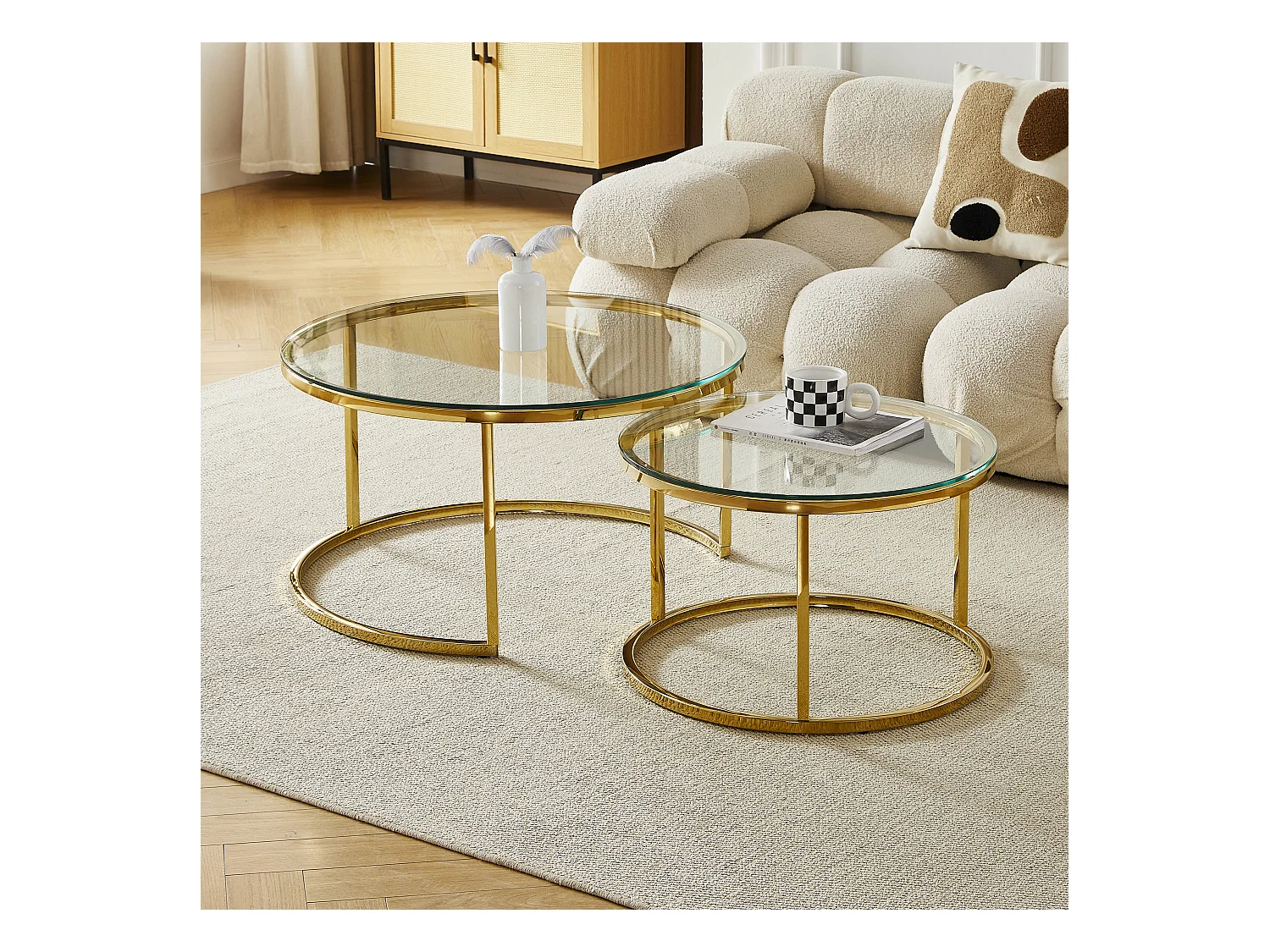 Tables basses gigognes MILA - Verre trempé transparent et métal doré