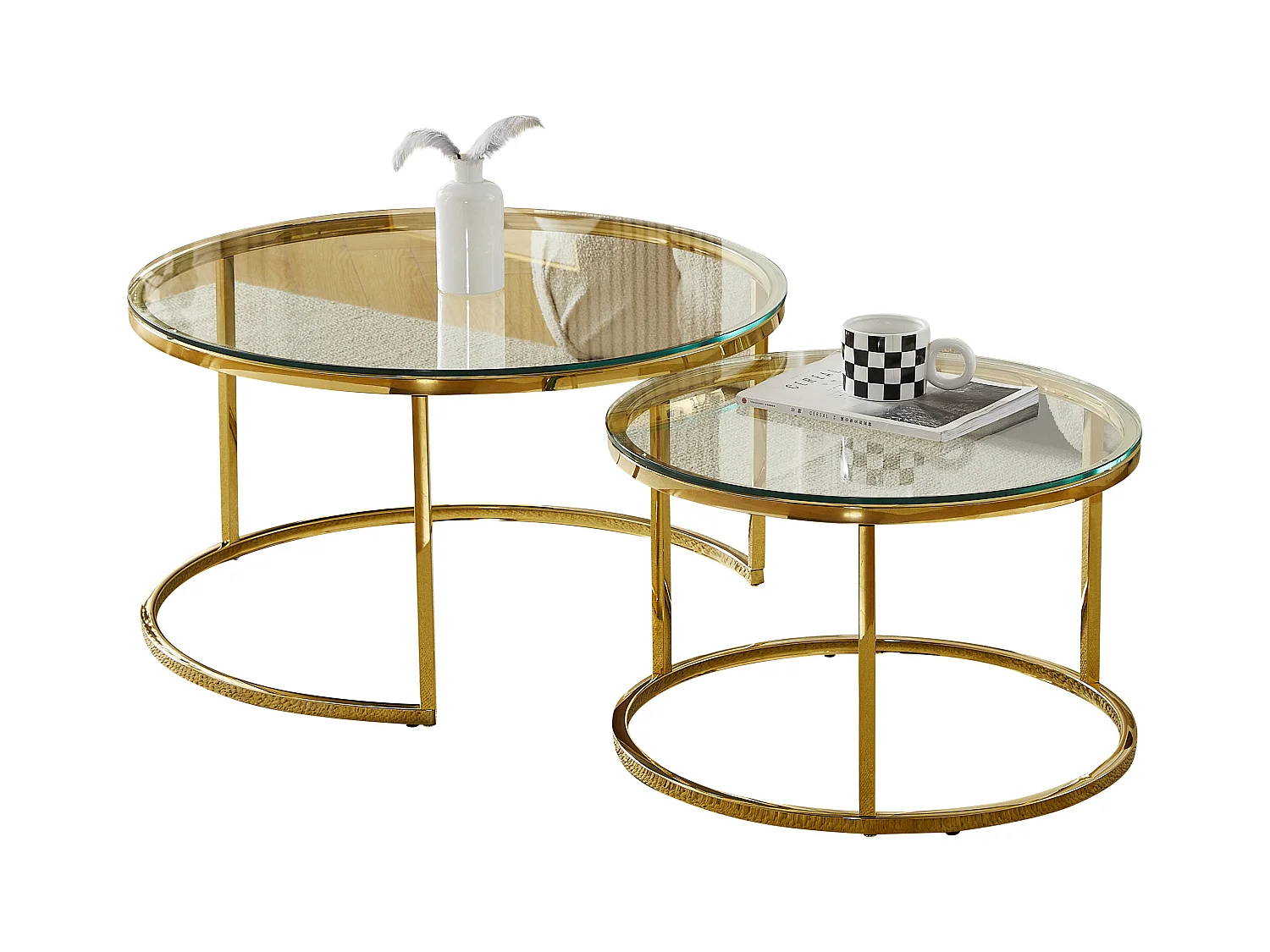 Tables basses gigognes MILA - Verre trempé transparent et métal doré