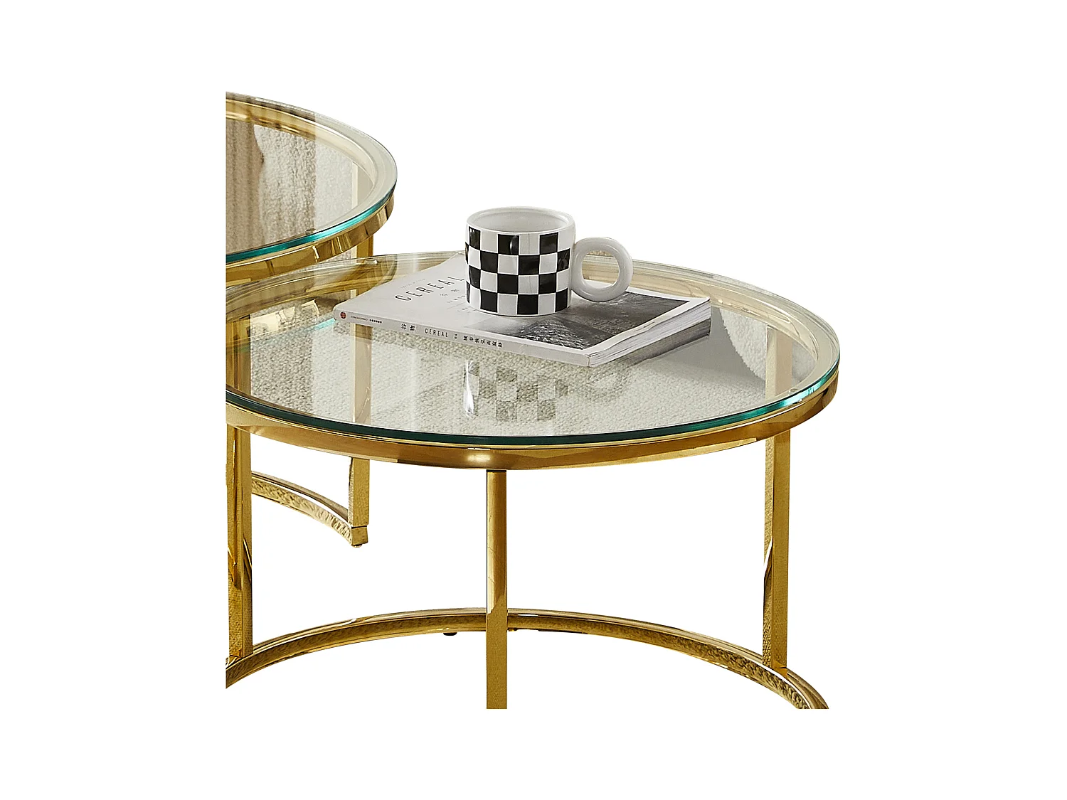 Tables basses gigognes MILA - Verre trempé transparent et métal doré