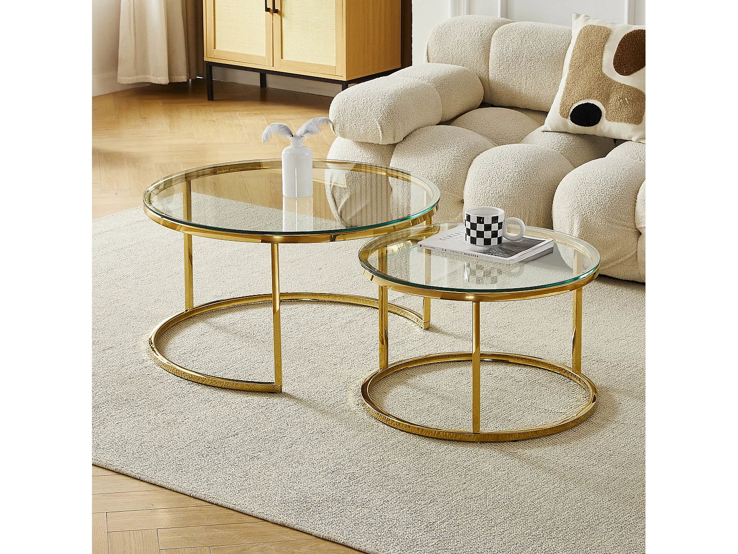 Set van 2 salontafels - Gehard glas transparant - Goudkleurig metaal