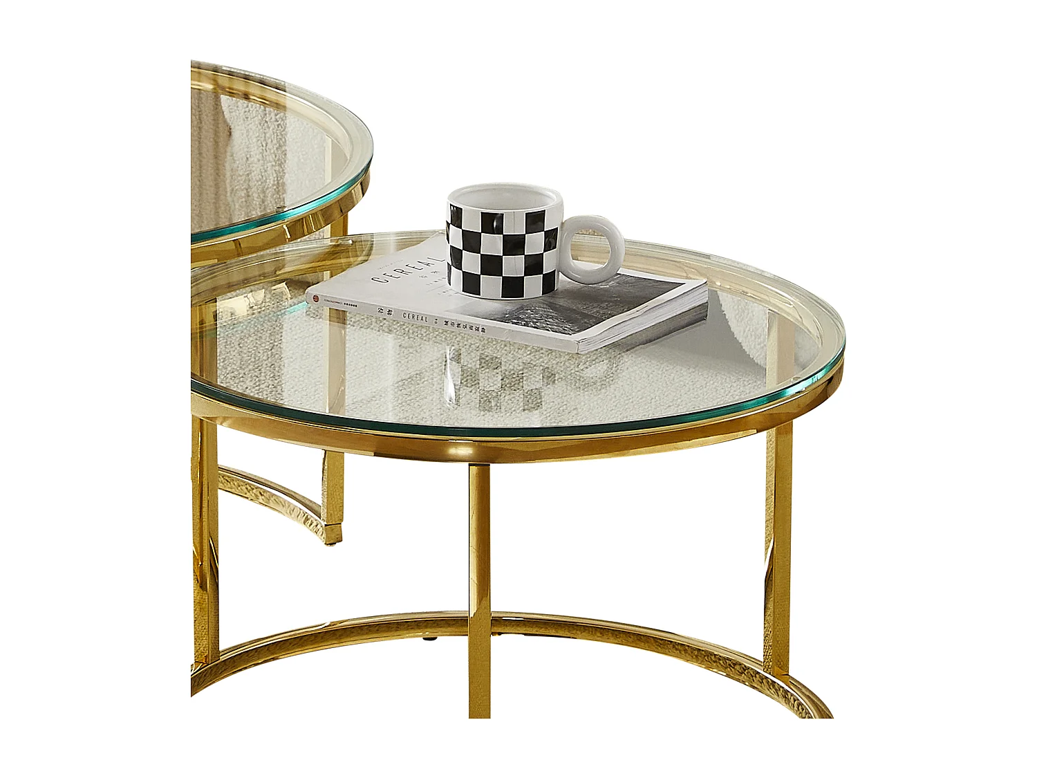 Set van 2 salontafels - Gehard glas transparant - Goudkleurig metaal