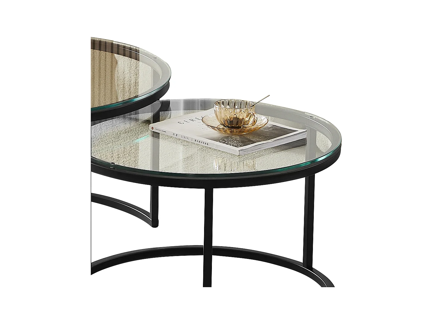 Tables basses gigognes MILA - Verre trempé transparent et métal noir