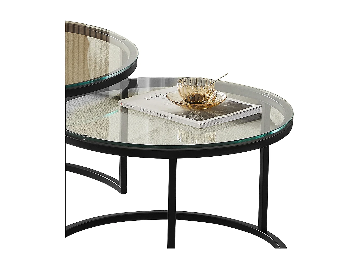 Set van 2 salontafels - Gehard glas transparant - Zwart metaal