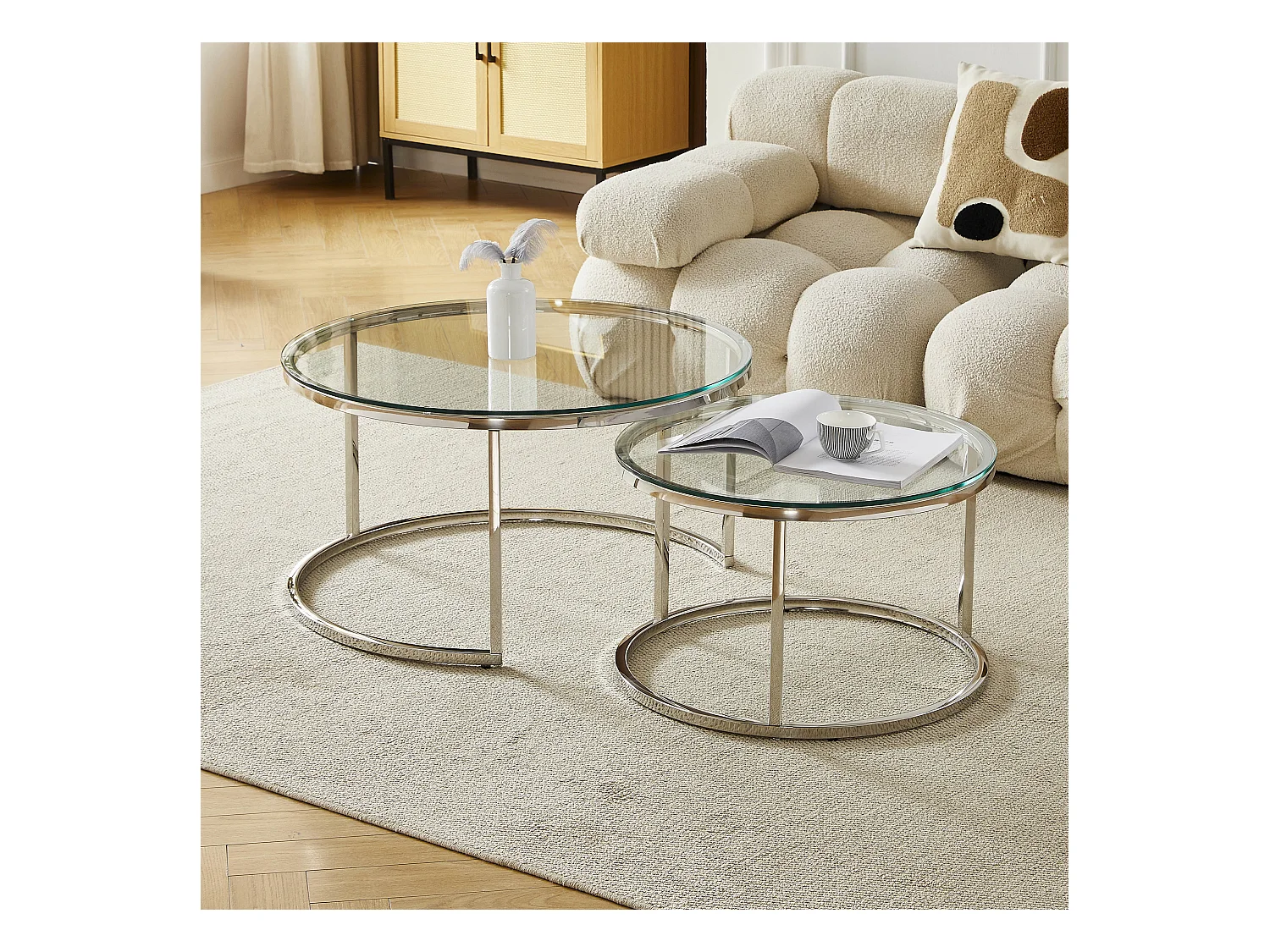 Tables basses gigognes MILA - Verre trempé transparent et métal argenté