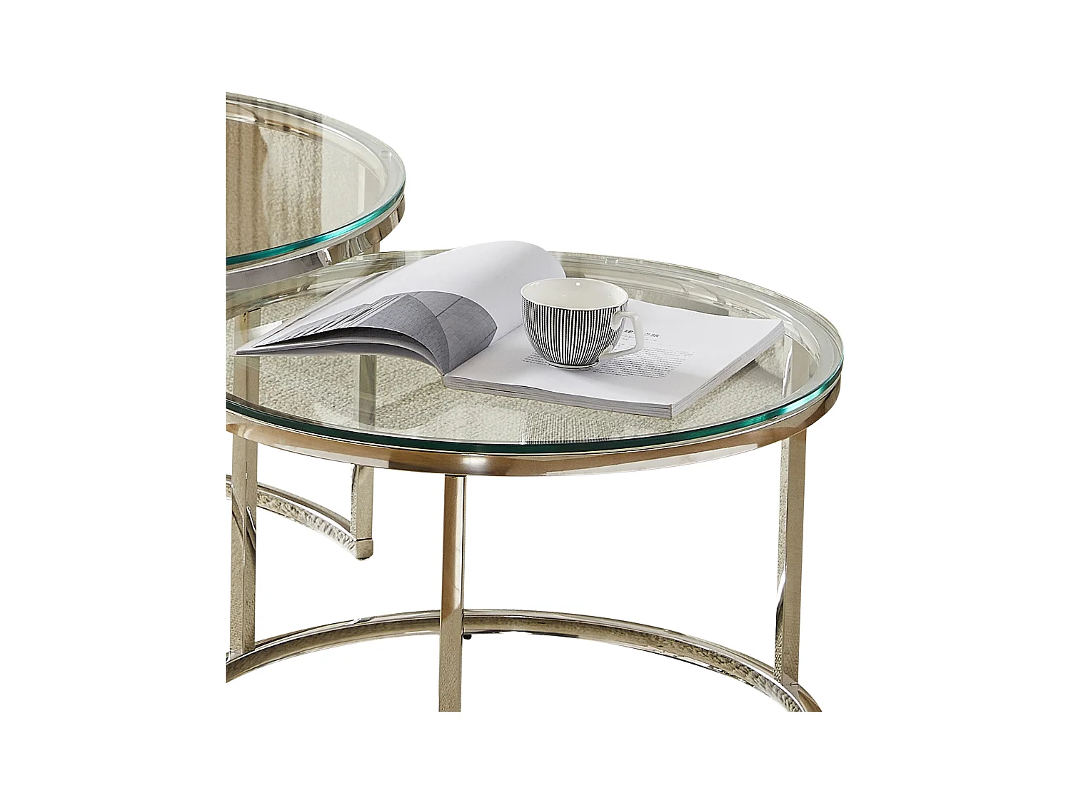 Tables basses gigognes MILA - Verre trempé transparent et métal argenté