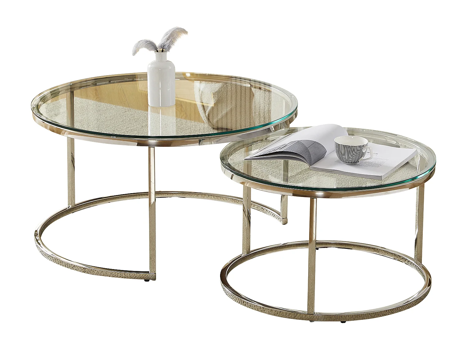 Set van 2 salontafels - Gehard glas transparant - Zilverkleurig metaal