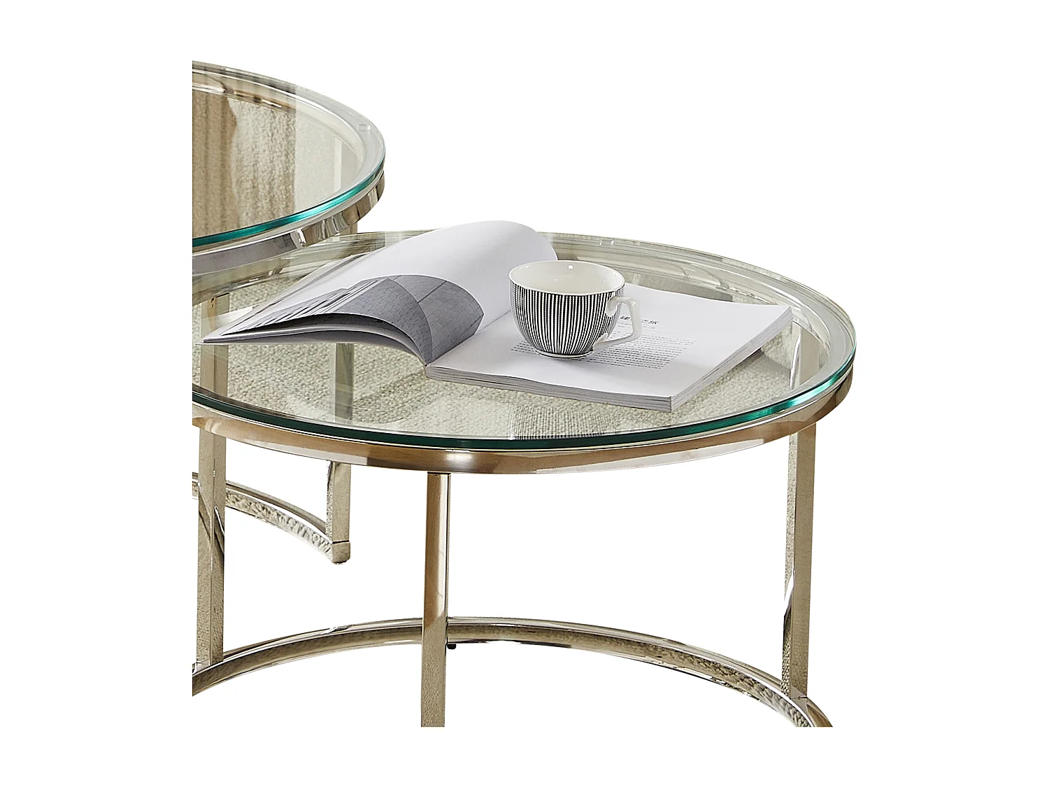 Set van 2 salontafels - Gehard glas transparant - Zilverkleurig metaal