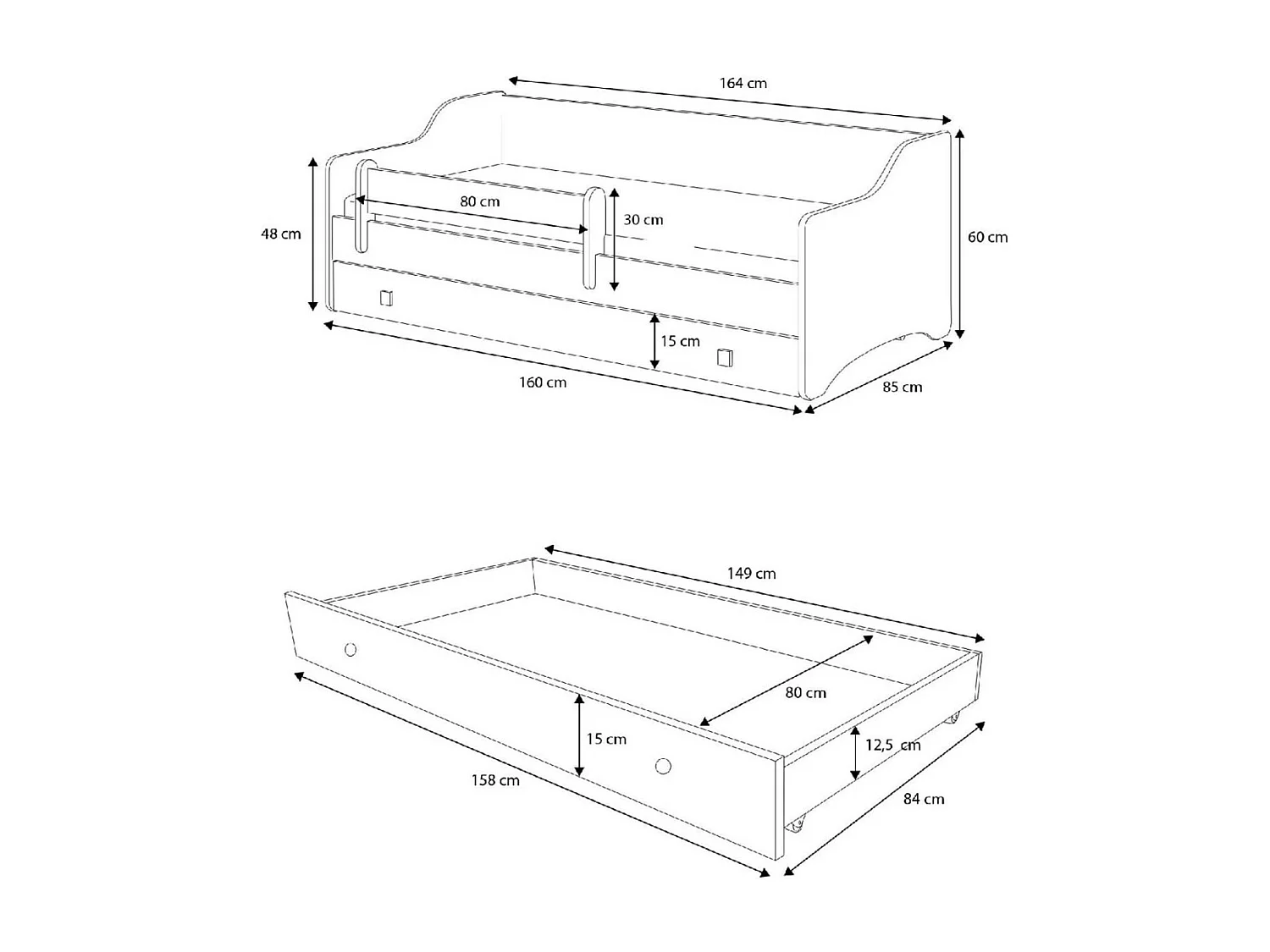 Lit Leoni (80x160)/matelas inclus/blanche