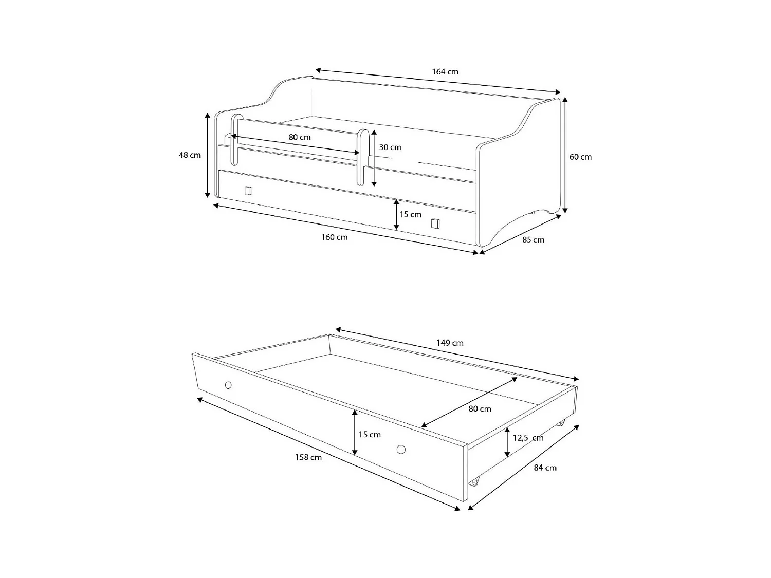 Letto Leoni Lux (80x160)/materasso incluso/bianco