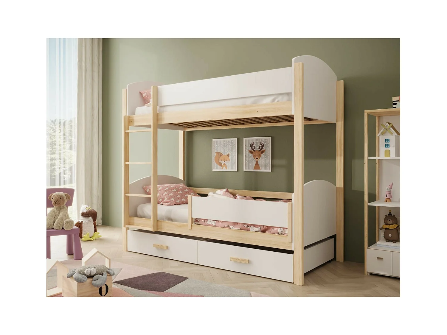 Bett Kori Lux (90x200)/Matratze inklusive/Weiss&Braun