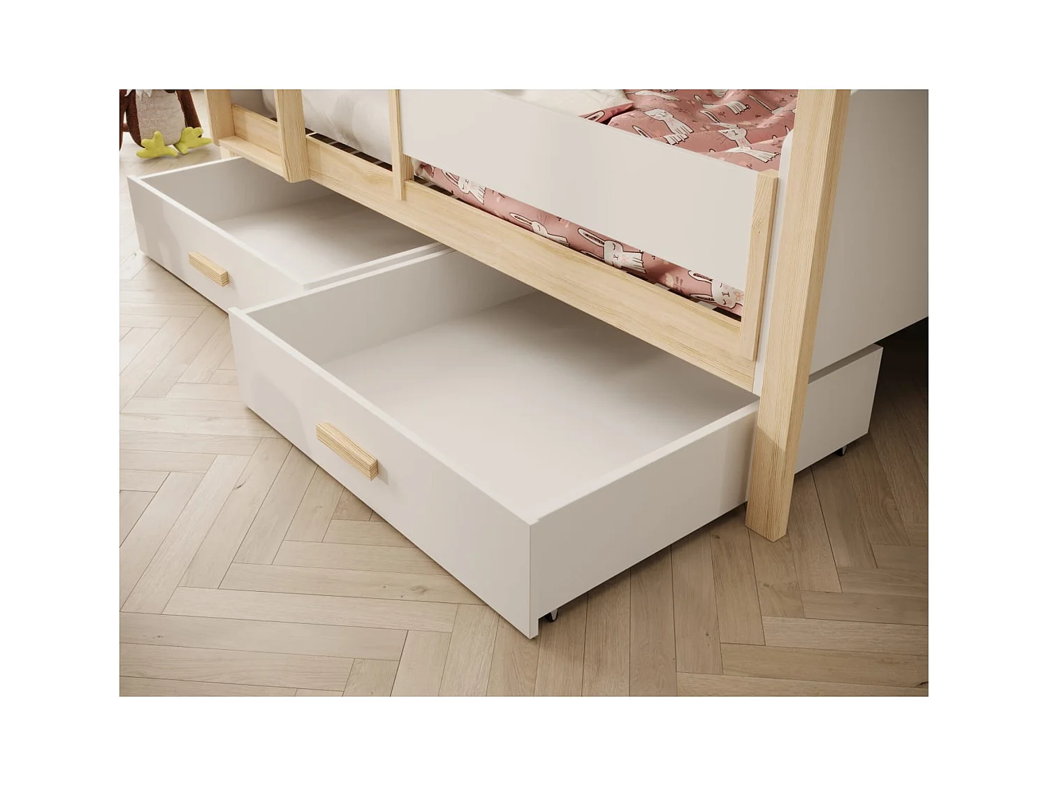 Bett Kori Lux (90x200)/Matratze inklusive/Weiss&Braun