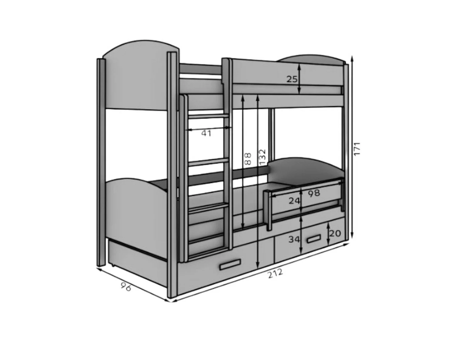 Bett Kori Lux (90x200)/Matratze inklusive/Weiss&Braun