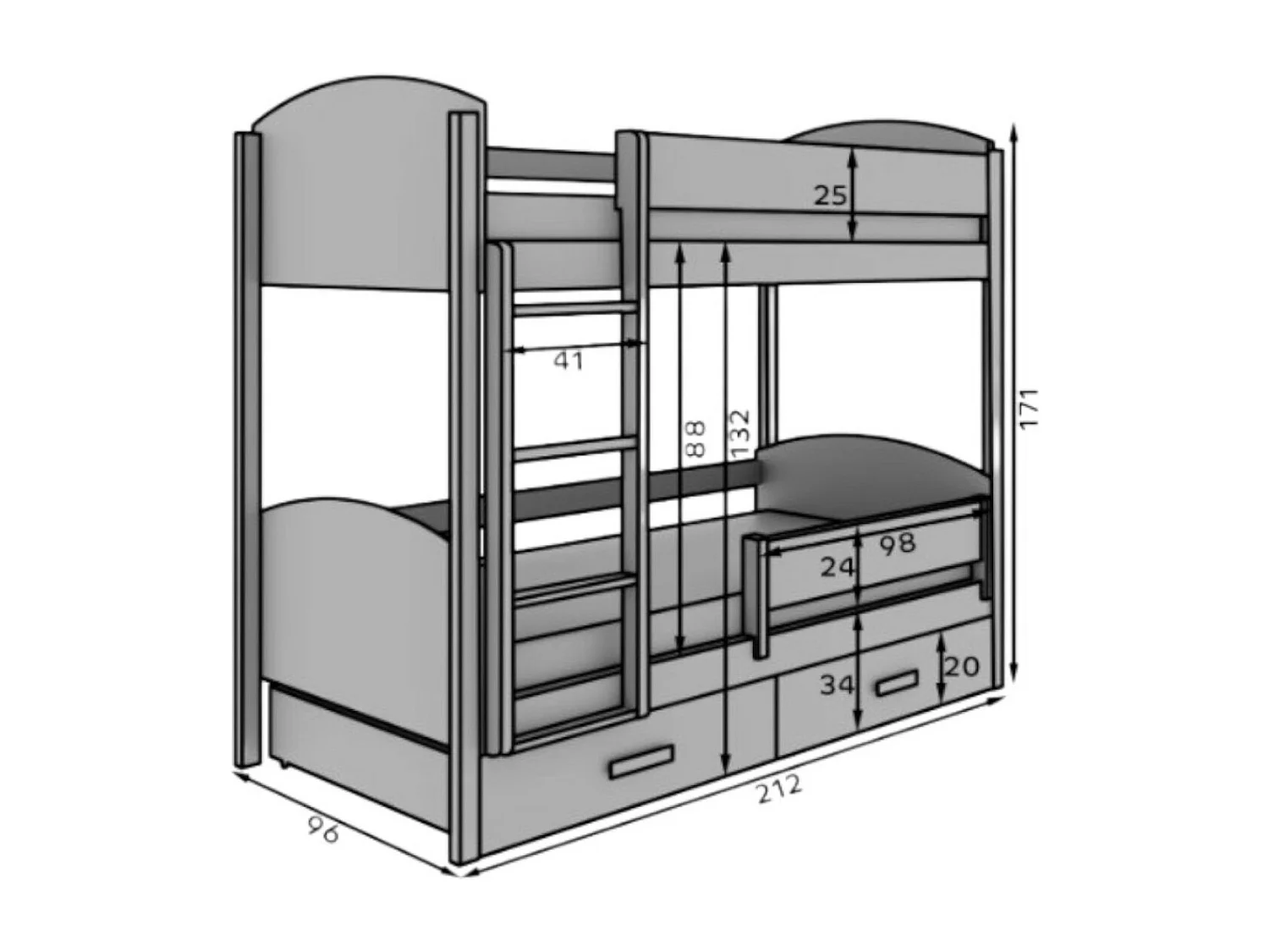 Bett Kori Lux (90x200)/Matratze inklusive/Weiss&Braun