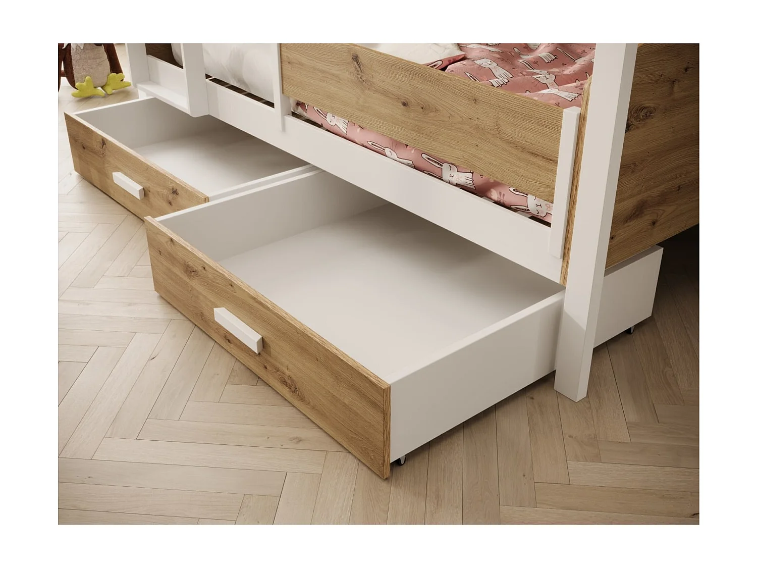 Bett Kori Lux (90x200)/Matratze inklusive/Weiss&Braun