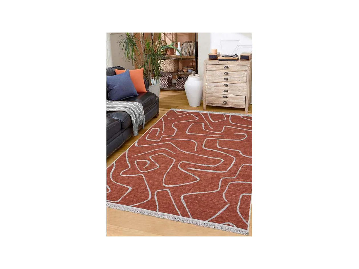 Tapis réversible terracotta crème géométrique COLORADO 01 Crème 160*230