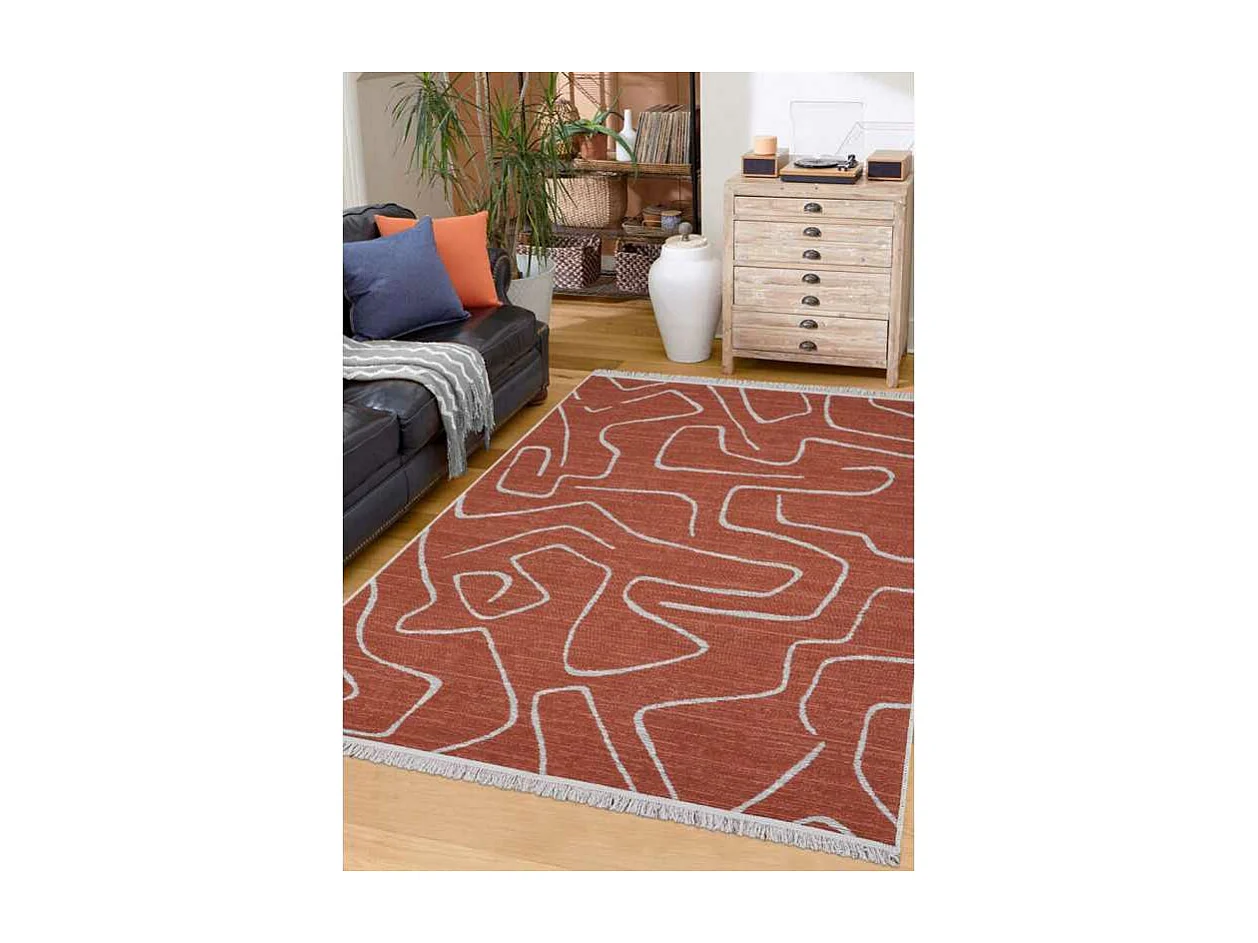 Tapis réversible terracotta crème géométrique COLORADO 01 Crème 160*230