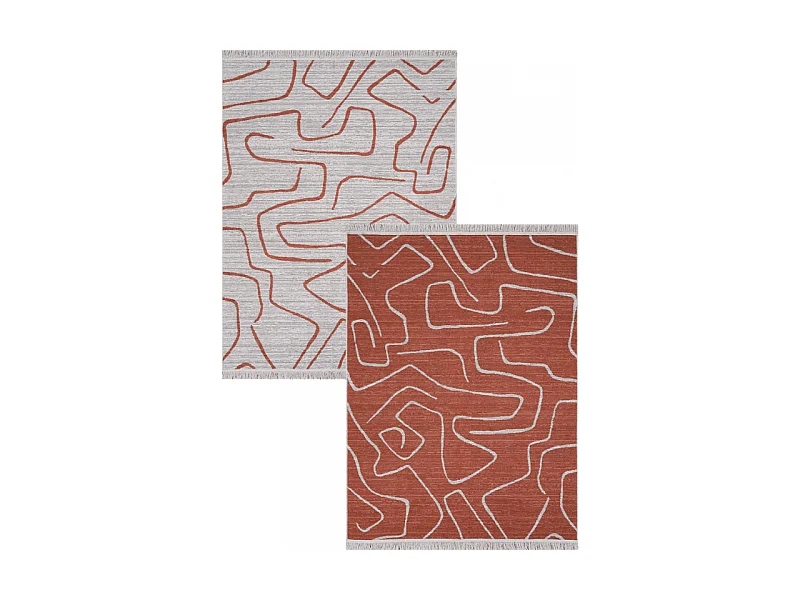 Tapis réversible terracotta crème géométrique COLORADO 01 Crème 80*150