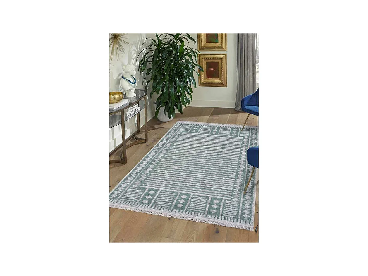 Tapis réversible kilim aztèque crème et vert COLORADO 06 Vert 160*230