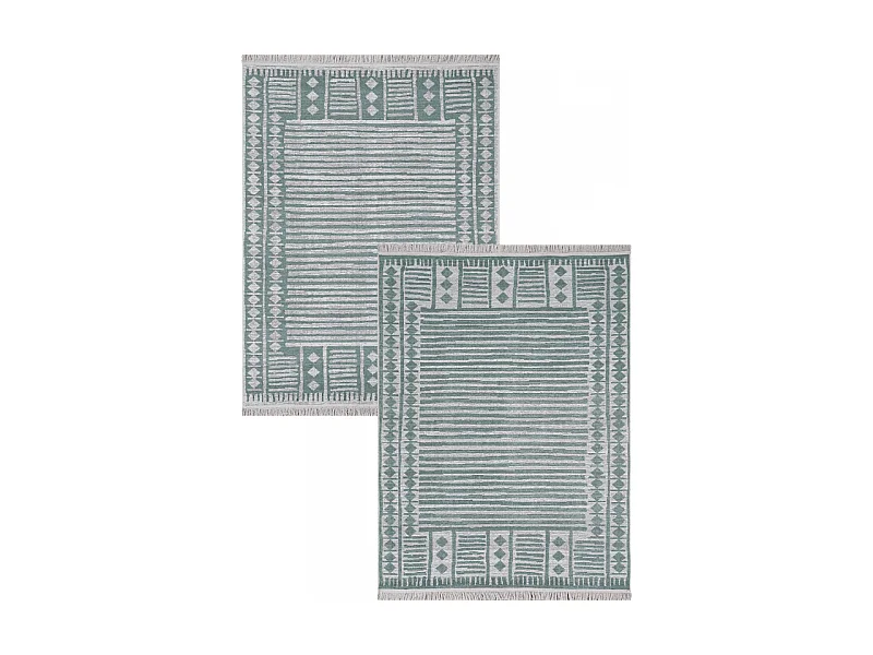 Tapis réversible kilim aztèque crème et vert COLORADO 06 Vert 80*150