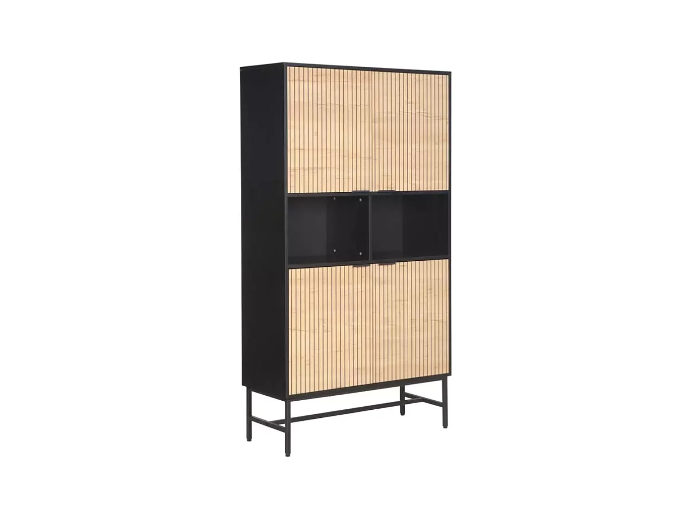 Armoire de salon en métal noir et plateau chêne 100 x 40 x 184 cm industrielle LOREENS