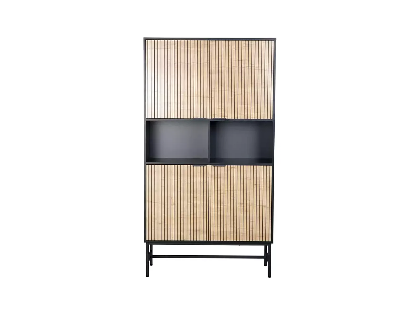 Armoire de salon en métal noir et plateau chêne 100 x 40 x 184 cm industrielle LOREENS