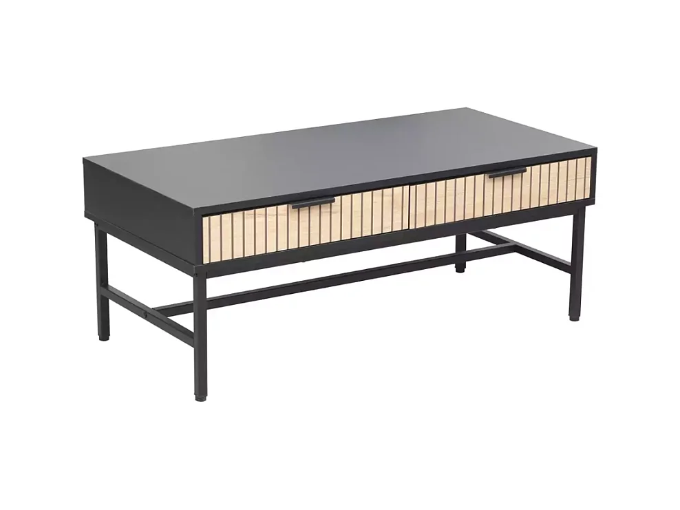 Table basse 100 x 48 cm noire et chêne avec 2 tiroirs LOREENS