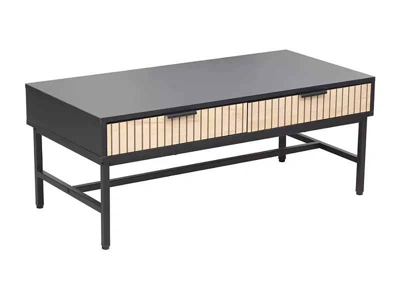 Table basse 100 x 48 cm noire et chêne avec 2 tiroirs LOREENS