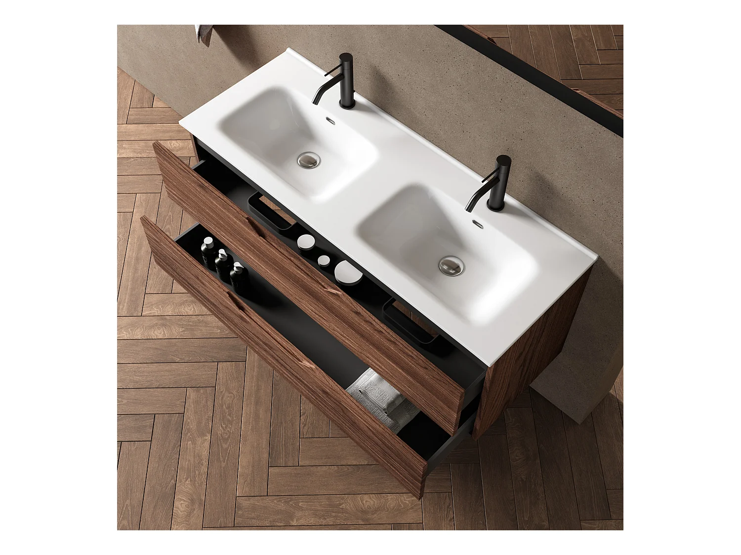 Composition double vasque 5 pièces SOLMIRA chêne rio