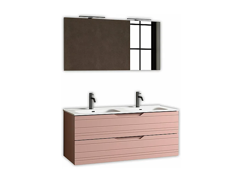 Composición de doble lavabo 5 piezas SOLMIRA rosa empolvado