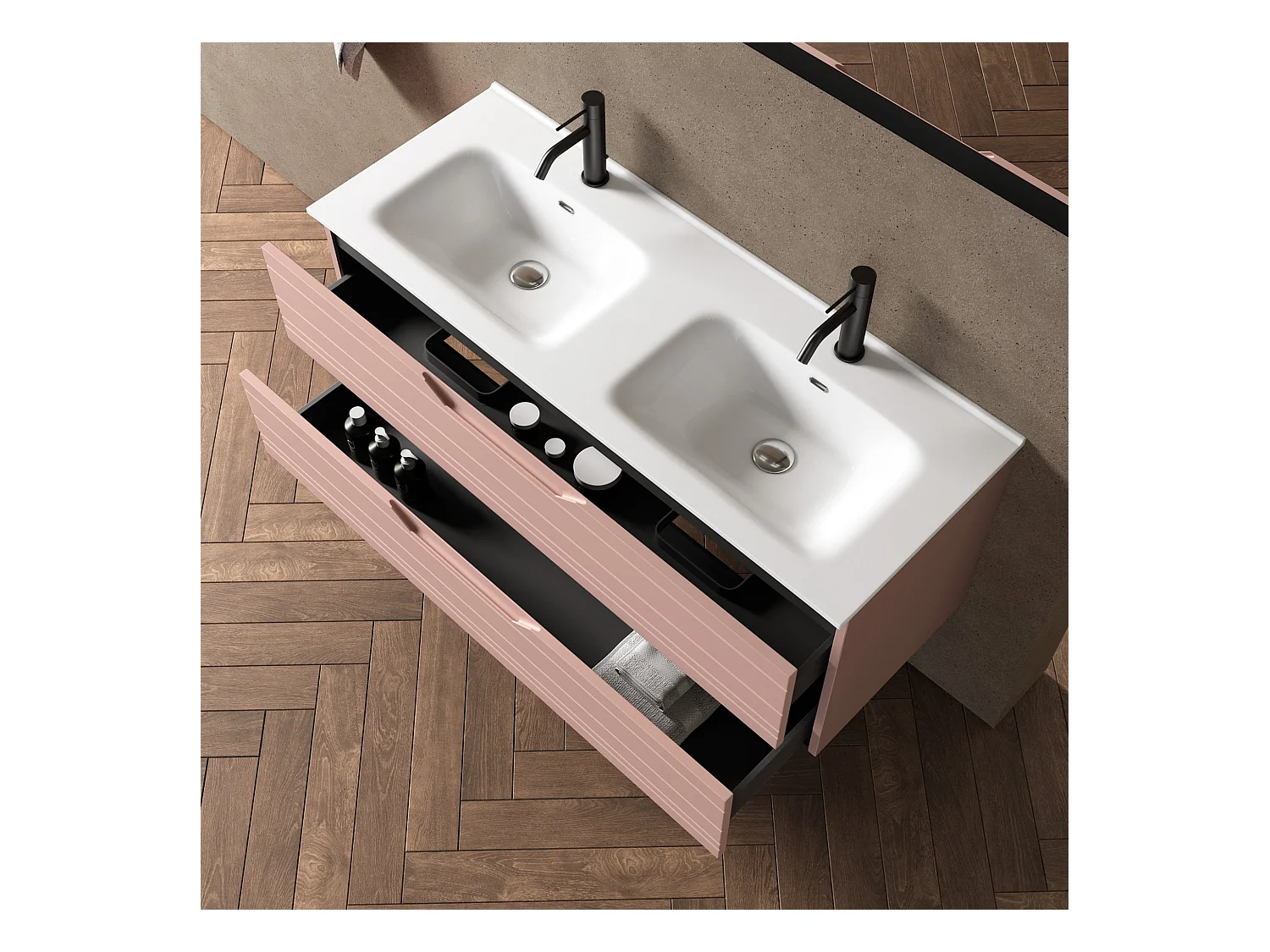 Composition double vasque 5 pièces SOLMIRA rose poudré