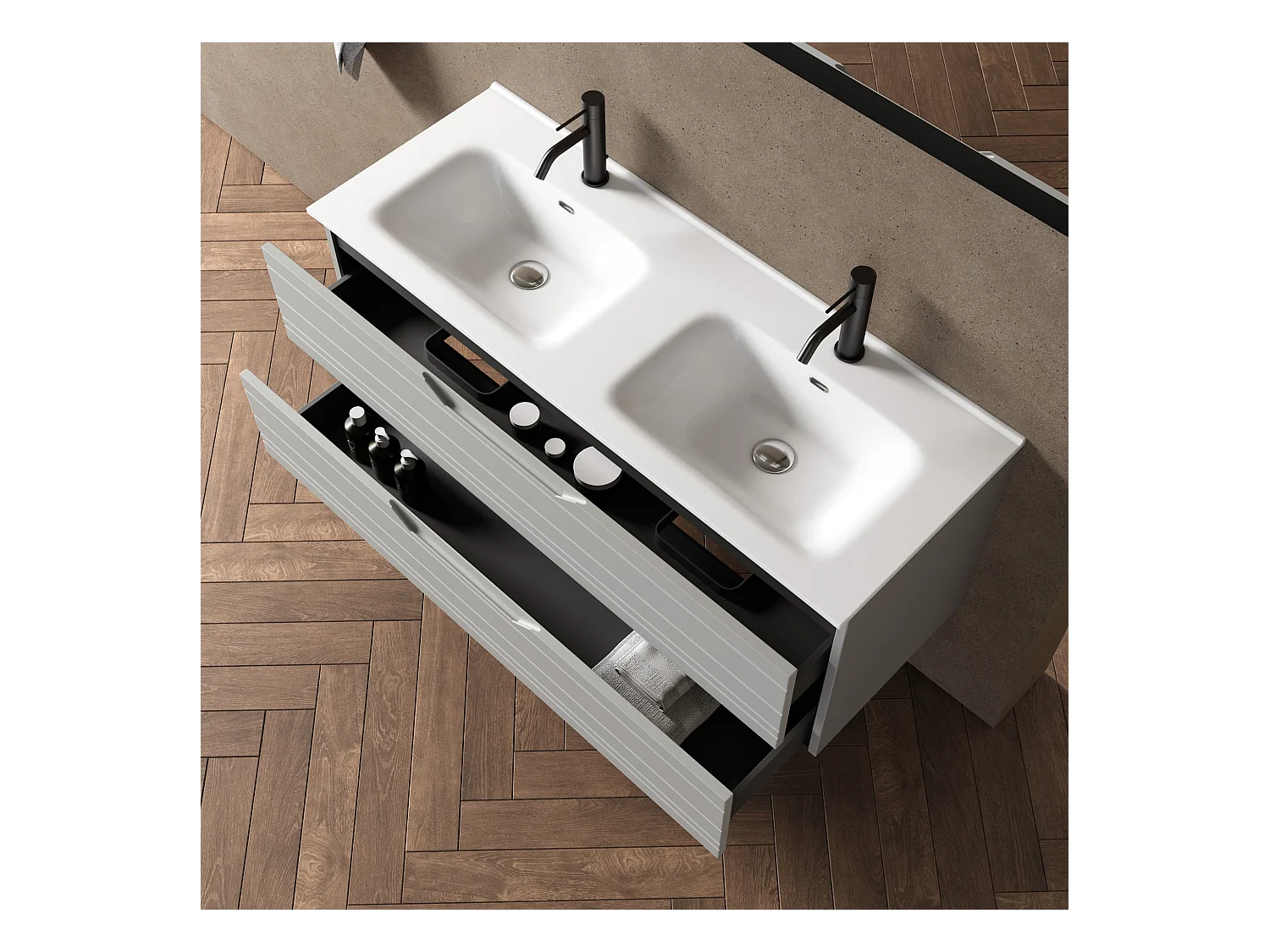 Composition double vasque 5 pièces SOLMIRA gris