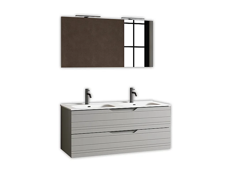 5-teiliges Set mit Doppelwaschbecken SOLMIRA grau