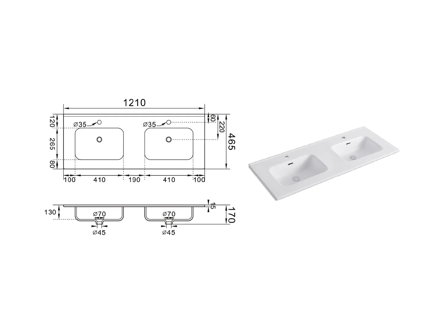 Composition double vasque 5 pièces SOLMIRA bleu Tiffany