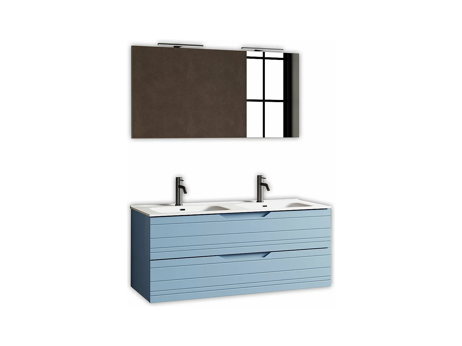 5-teiliges Set mit Doppelwaschbecken SOLMIRA tiffanyblau