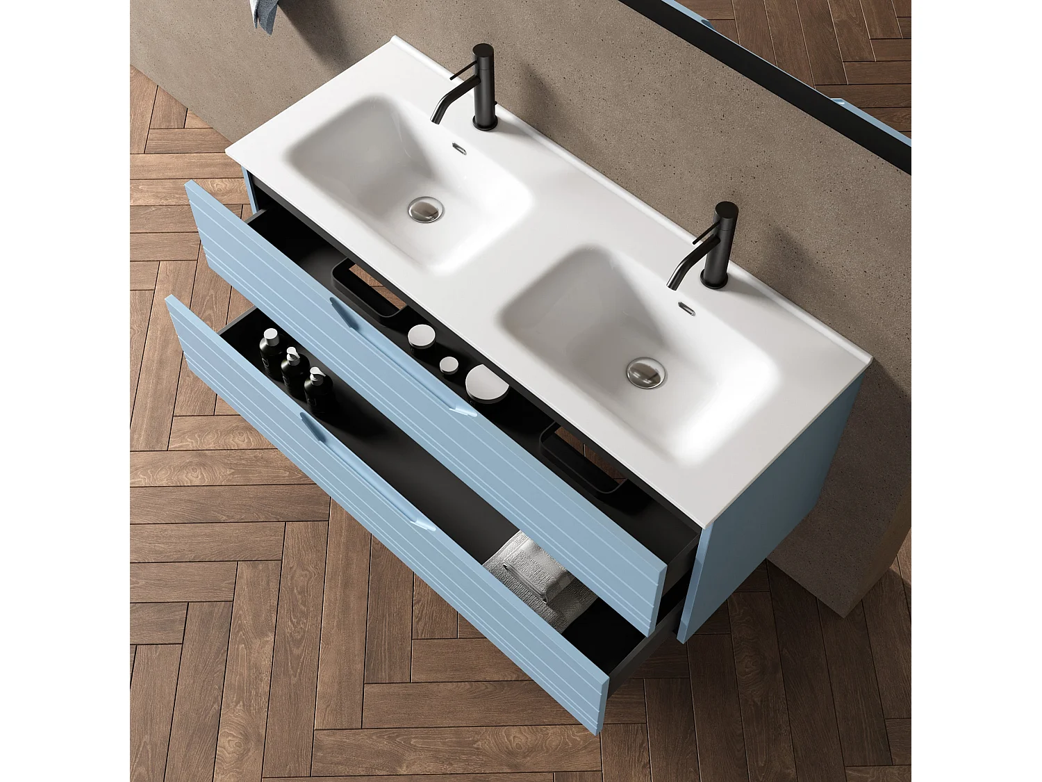 Composición de doble lavabo 5 piezas SOLMIRA azul tiffany