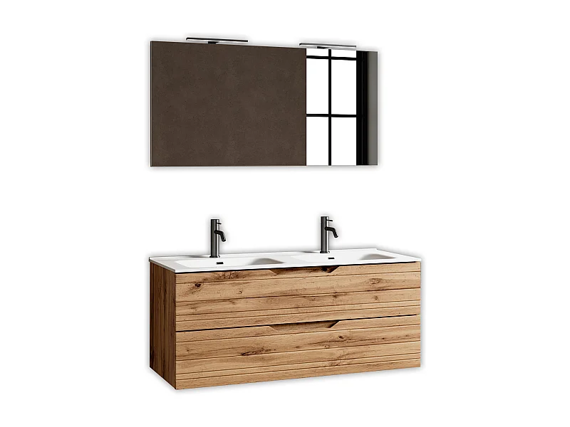 Composition double vasque 5 pièces SOLMIRA chêne