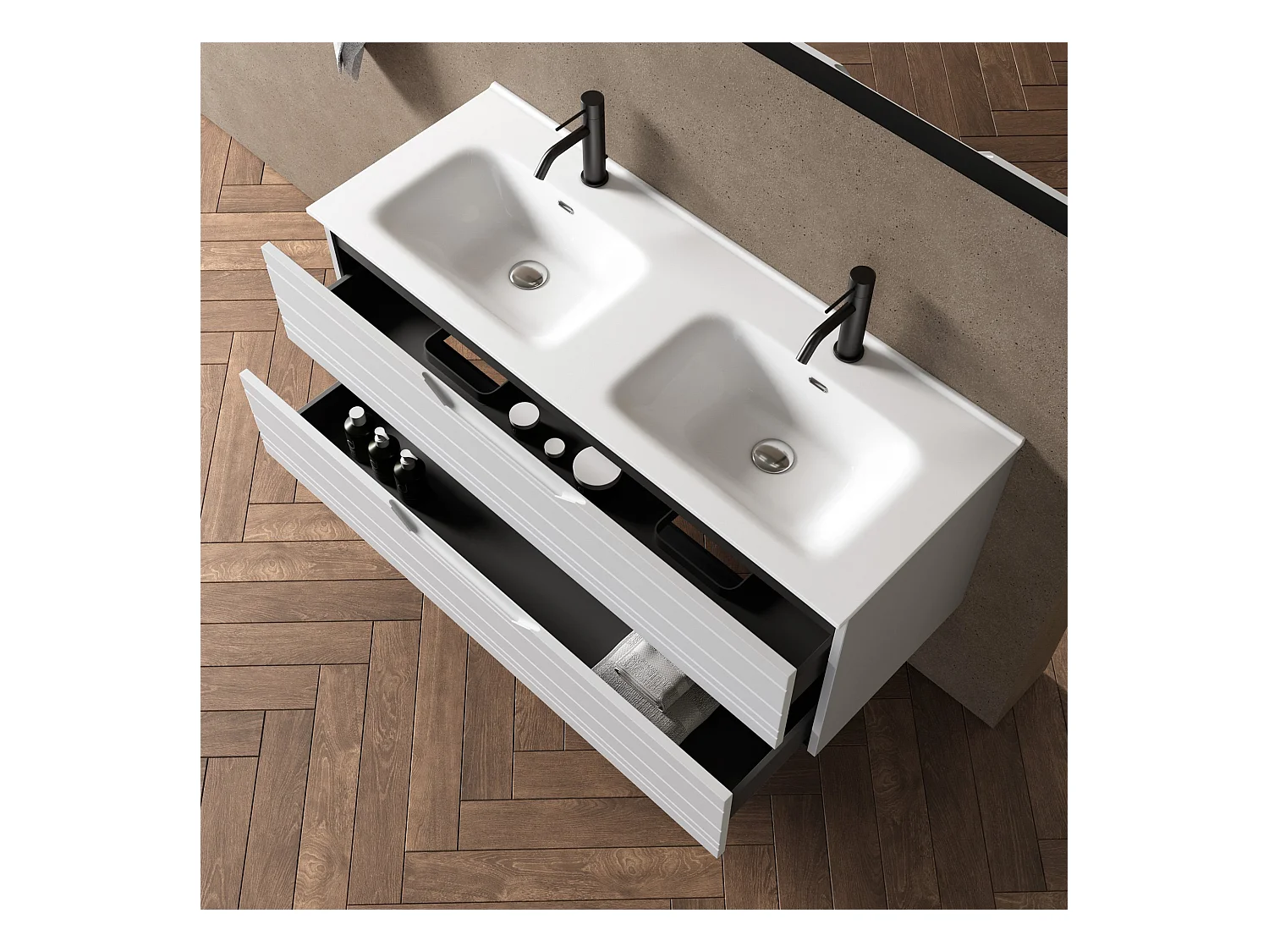 Composition double vasque 5 pièces SOLMIRA blanc mat