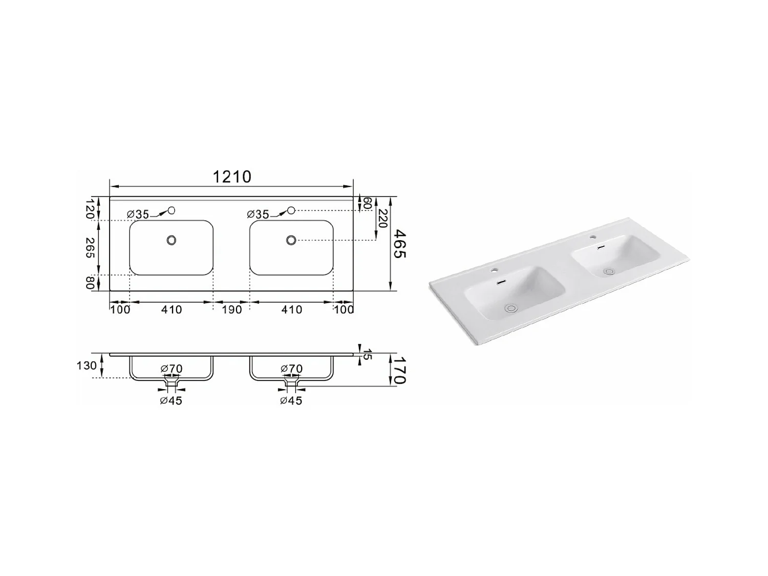 Composition double vasque 5 pièces SOLMIRA blanc mat