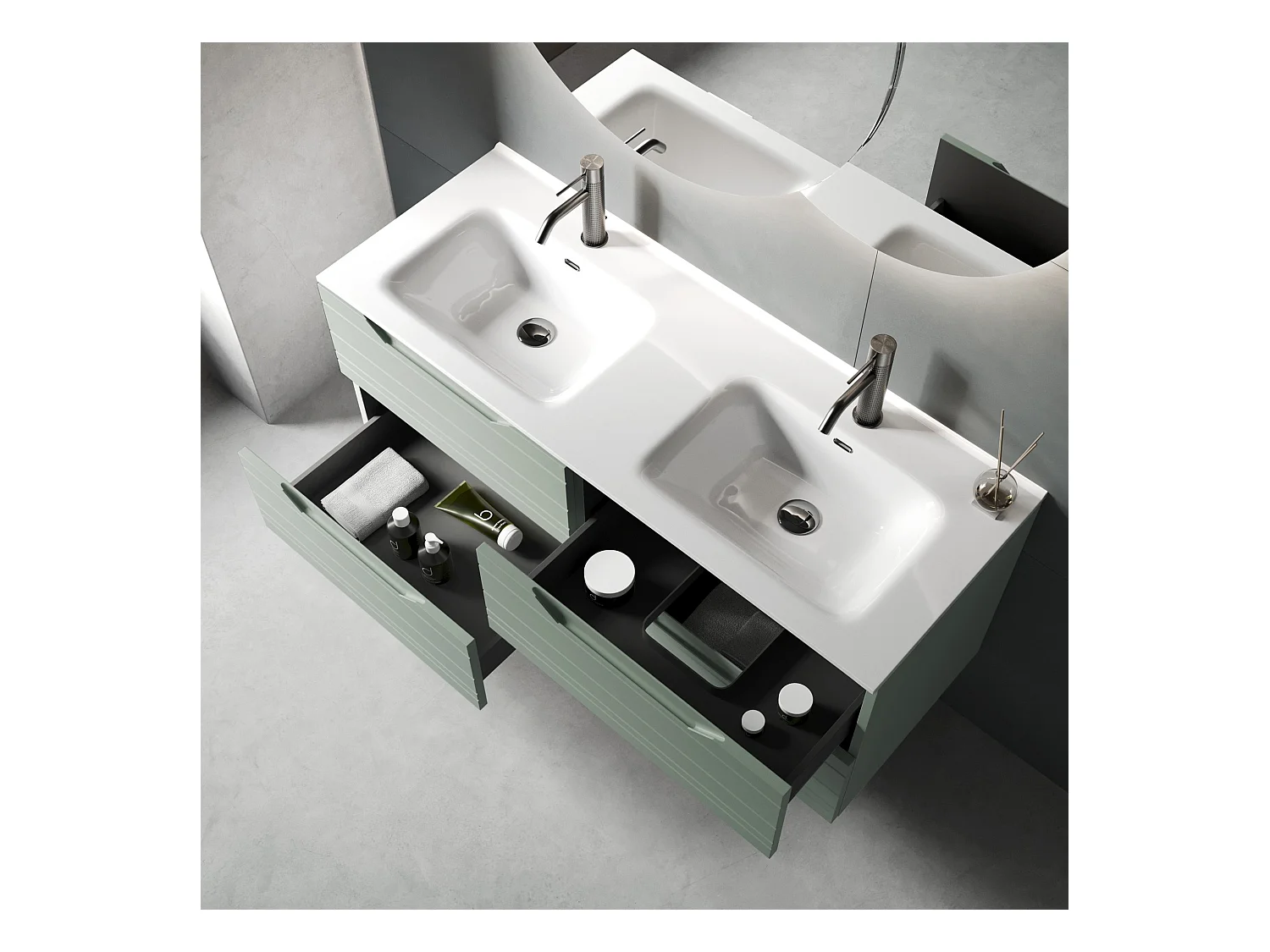 Composition double vasque SOLMIRA vert sauge