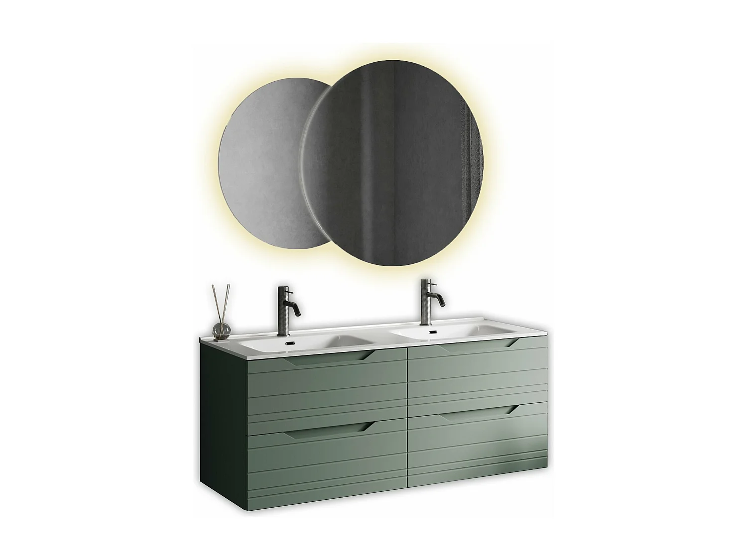 Komposition Doppelwaschbecken SOLMIRA salbeigrün