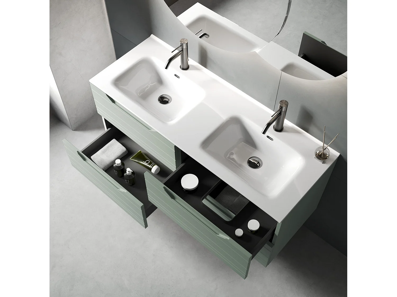 Composition double vasque SOLMIRA vert sauge